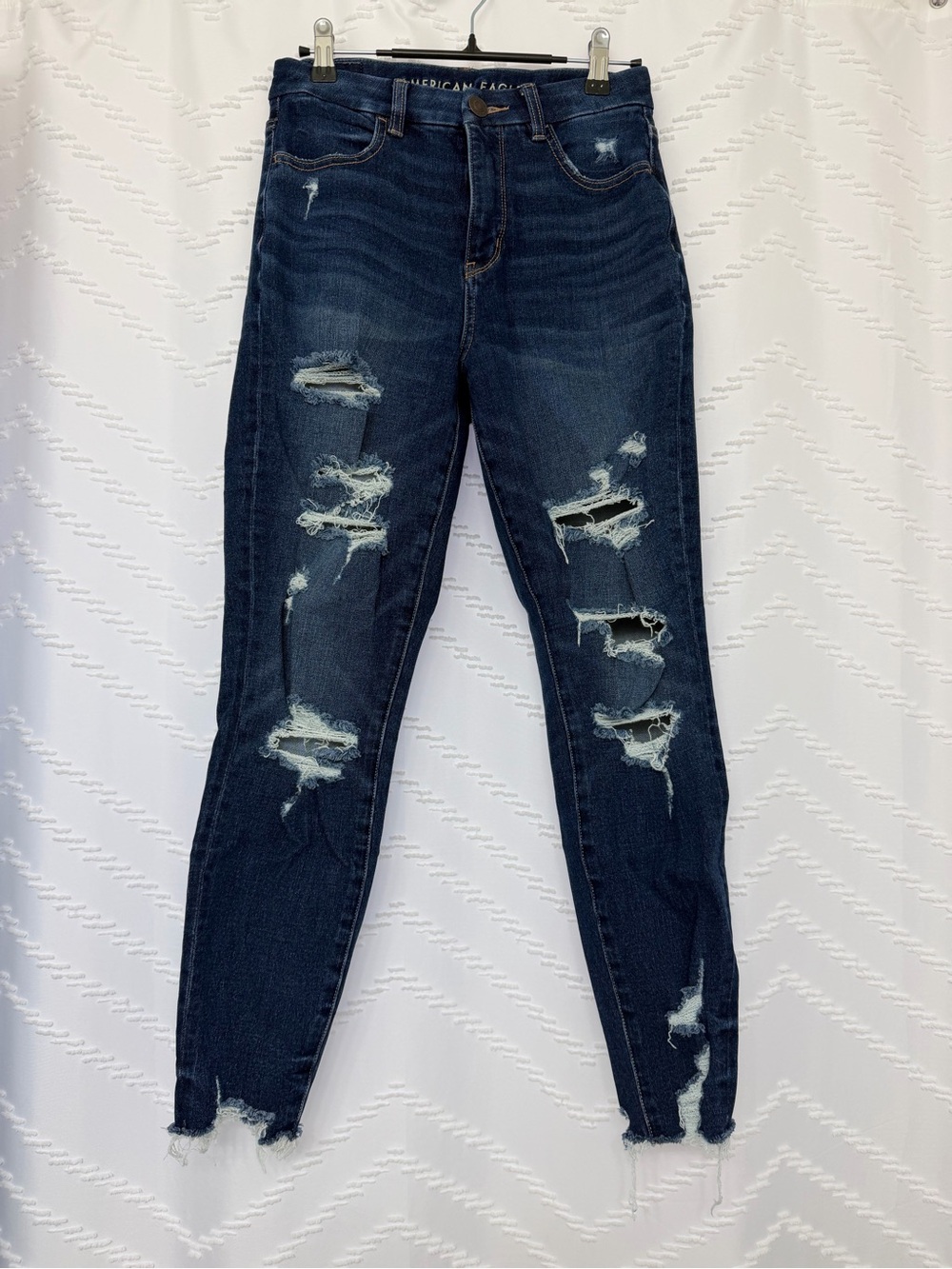 American Eagle Outfitters Dark Blue Distressed Curvy Hi-rise Jegging